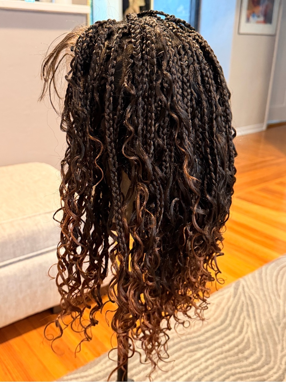 Synthetic Natural Black to Brown Ombre Braided Curly Wig Full Lace Cap #214 - Picture 10 of 16